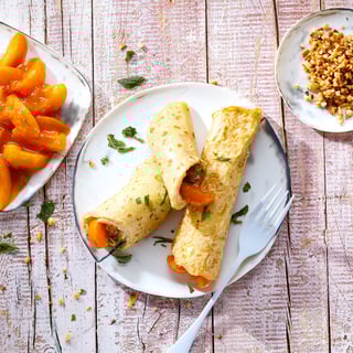 Konfitueren crepe roulade Frischkaese Aprikosen